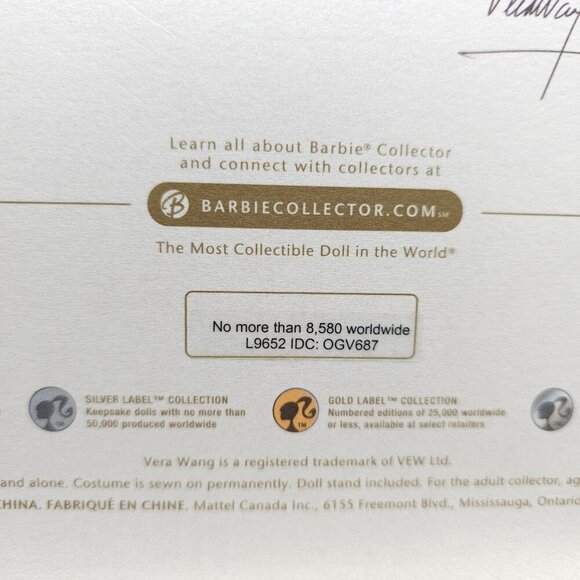 Vera Wang Bride Barbie Doll The Romanticist Gold Label Limited Edition L9652 - Picture 10 of 11